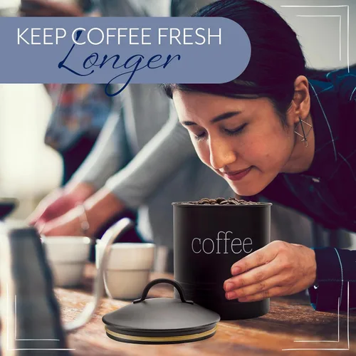 Vista 8 de AuldHome Design Recipiente de Café de Loza Esmaltada Negra; Almacenamiento de Café de Estilo Casa de Campo Moderno para Cocina