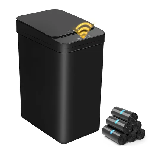 Vista 9 de Cubo de Basura Negro para Baño de 2.6 Galones, Basurero con Sensor de Movimiento Automático Sin Contacto, Cubo de Basura Pequeño Inteligente