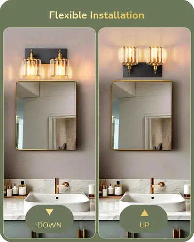 Vista 4 de EDISHINE Lámparas de baño, accesorios de iluminación de tocador de baño de cristal sobre el espejo, 2 luces de tocador para baño, tocador, base E26