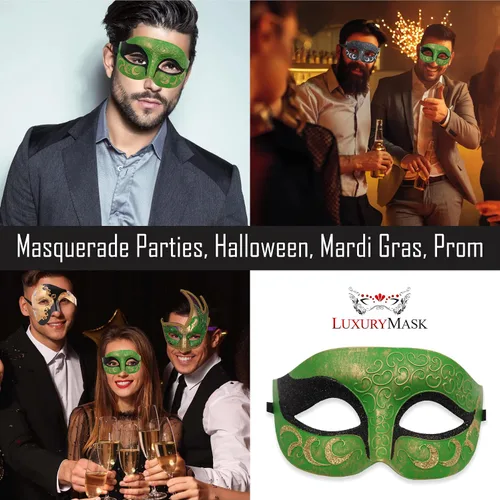 Vista 5 de Máscara de mascarada para hombre, máscara de aspecto antiguo para Halloween, fiesta veneciana, fiesta de máscaras y baile de máscaras