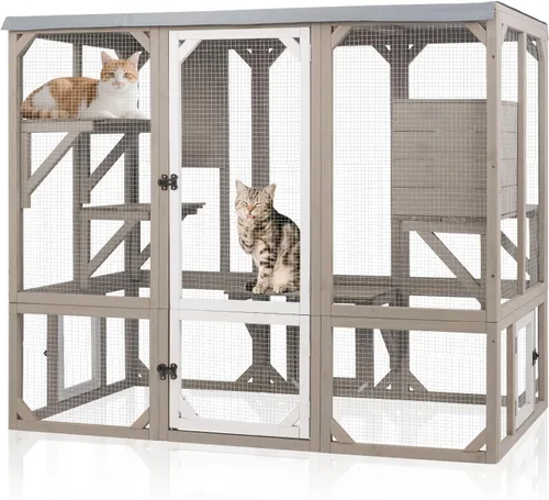 Vista 12 de Cercado Catio grande de 118" para gatos al aire libre, recintos para patio de gatos resistentes a la intemperie para múltiples gatos, jaula exterior