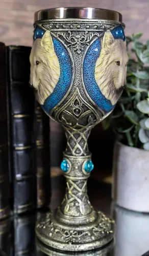 Vista 7 de Ebros Royal Blue Celtic Knotwork Magic Remus Grey Wolf Wine Cáliz Copa 7oz Casa Cocina y Comedor Decoración Accesorio Ceremonial Copa para Direwolf