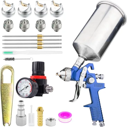Vista 8 de HVLP Pistola de pulverización de alimentación por gravedad con 4 boquillas de 1.4/1.7/2.0/0.098 in y taza de aluminio de 1000 cc, pistola de pintura
