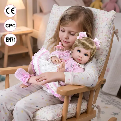 Vista 4 de Aori Muñecas Reborn de 22 pulgadas – Muñeca de bebé realista para niños de 3 años en adelante – Bebé recién nacido realista con traje rosa – Cuerpo