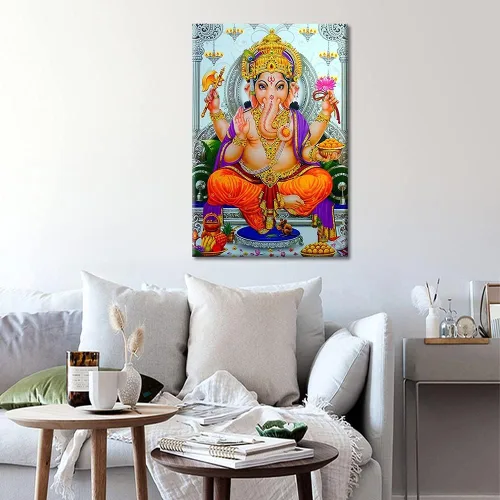 Vista 2 de TUMOVO Lord Ganesha - Decoración de pared Ganapati de Deidad india, cuadros impresos en lienzo, pósteres de pintura hinduismo cultural hindú