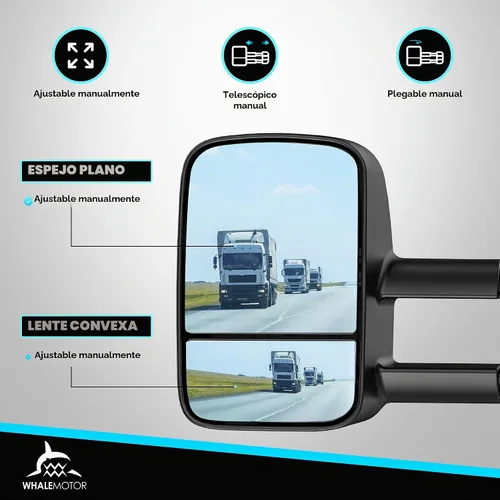 Vista 4 de Espejos de remolque compatibles con Chevy GMC C/K 1500 2500 3500 1988-1998, espejos laterales de remolque extendidos plegables manuales