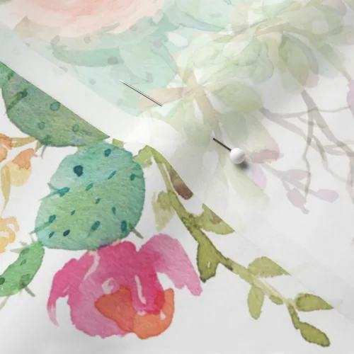 Vista 5 de Spoonflower Tela - Flores occidentales grandes horizontales cactus floral cactus rosa acuarela impresa en tela de gasa cuarto gordo - Costura