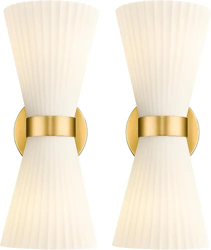 Vista 30 de HWH - Lámpara de pared para interiores, moderno aplique de pared con pantalla de vidrio a rayas blancas esmeriladas, aplique de pared individual