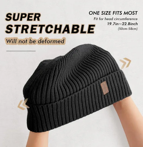 Vista 3 de Wmcaps Gorros cálidos para hombres y mujeres, gorro con forro polar cálido para invierno, unisex, a la moda, gorro de punto con puños