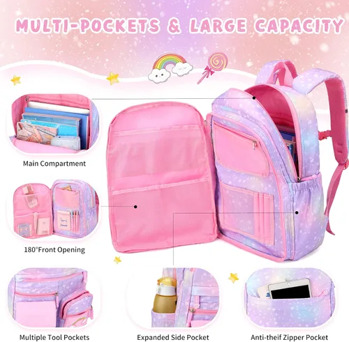 Vista 3 de BEFUNIRISE Mochila para niÃ±as, mochilas escolares de 16 a 17 pulgadas para niÃ±as, bonita bolsa de libros para adolescentes, niÃ±os, escuela