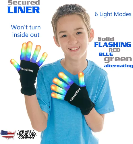 Vista 9 de The Noodley 2 pares de guantes con luz LED para niños, regalos para niños y niñas, juguetes de Navidad brillantes