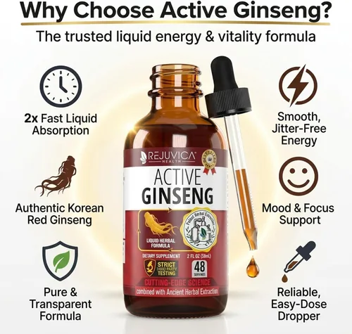 Vista 2 de Ginseng activo Panax rojo coreano con Ginsenósidos naturales - Solución líquida avanzada totalmente natural para una absorción 2 veces mayor - Apoya