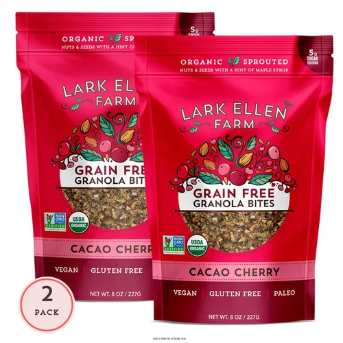 Vista 21 de Lark Ellen - Mordeduras sin granos Vanilla Cinnamon, Cacao Cherry, and Berrylicious sprouted grain-free clusters, Certified Organic, Vegan