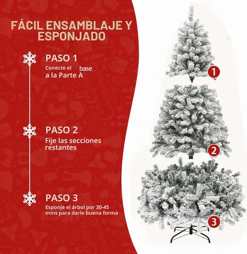 Vista 5 de Árbol de Navidad flocado de 6 pies preiluminado, árbol de Navidad artificial con control remoto, 250 luces LED de color blanco cálido y cambio