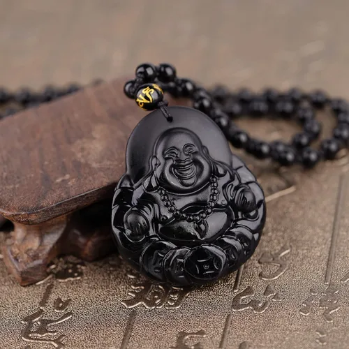 Vista 3 de TIKCAUZ Collar de obsidiana negra de cristal natural y piedra curativa con cuerda ajustable, hecho a mano, joyería de piedras preciosas para hombres