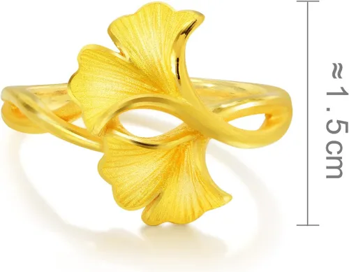 Vista 6 de CHOW SANG SANG 999.9 24K Oro Chino Boda Colección Precio por Peso 0.16 oz Oro Ginkgo Hojas Anillo para Mujeres y Ocasión de Boda 89883R Tamaño 13