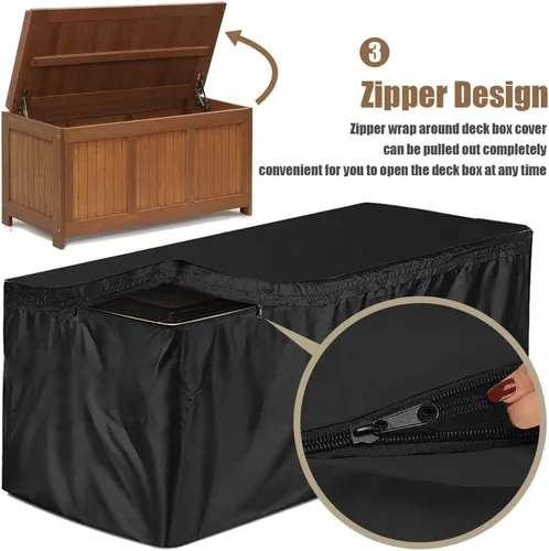 Vista 4 de Cubierta para caja de cubierta impermeable resistente al agua, caja de almacenamiento para patio, con cremallera, funda de banco otomano