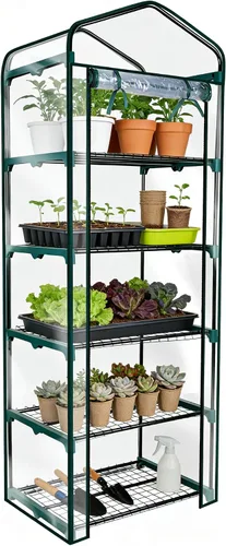 Vista 9 de Worth Garden Mini Invernadero de 4 Niveles - 63'' Alto x 27'' Largo x 19'' Ancho - Estantes de Jardinería Portátiles Resistentes con Cubierta de PVC