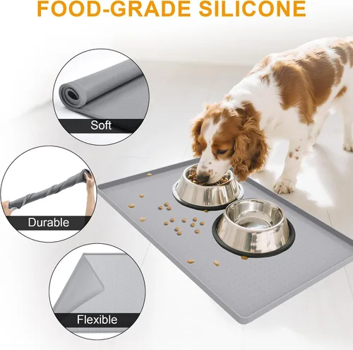 Vista 4 de Mofason Tapete impermeable para alimentos para mascotas, 24 x 16 pulgadas, grande, 0.5 pulgadas, borde elevado, mantel individual de silicona