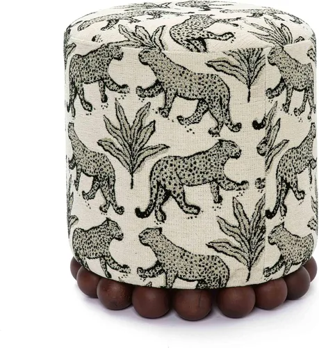 Vista 4 de Tov Furniture Dex taupe con estampado de leopardo, otomana de jacquard Topo