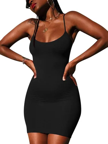 Vista 4 de LCNBA - Vestido sexy con tirantes delgados sin espalda básica contorneado al cuerpo mini vestido para club o fiesta