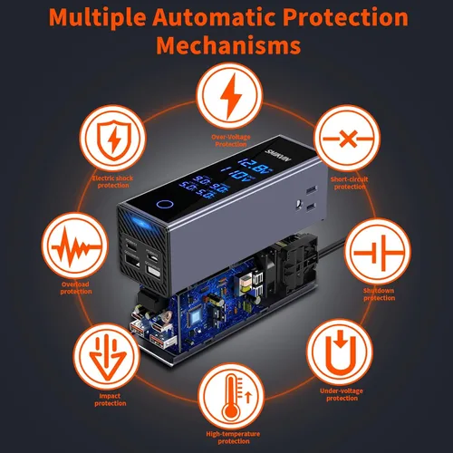 Vista 4 de Inversor de corriente para automóvil de 300 W, convertidor de 12 V a 110 V CA con 2 salidas de CA y 4 puertos USB (2 PD 36 W + 2 QC3.0 30 W)