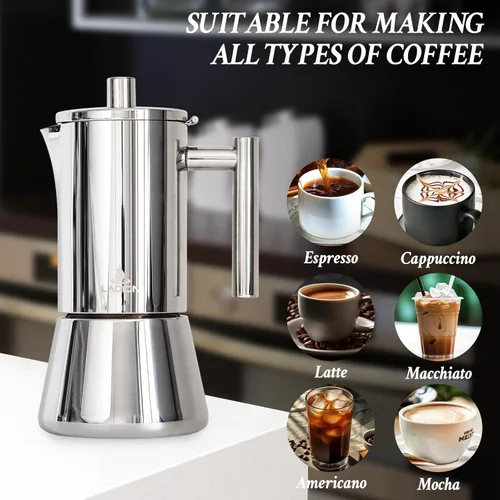 Vista 6 de LAOION Cafetera de Espresso para Estufa, Olla Moka de 6 Tazas 10 oz, Cafetera Cubana y Italiana de Acero Inoxidable para Cafetera Cubana, Compatible