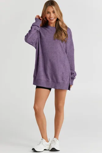 Vista 128 de SHEWIN Sudadera casual de manga larga con cuello redondo para mujer, ligera, holgada
