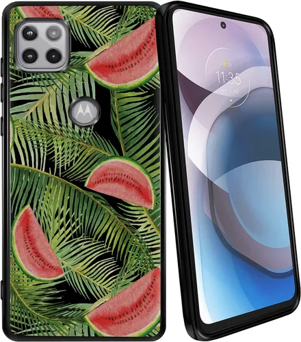 Vista 5 de CasesOnDeck - Funda negra para Motorola Moto One 5G Ace (2021) / Moto One 5G Ace TPU - Carcasa de TPU Gel Flex TPU, serie floral tropical, funda