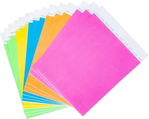 Vista 2 de DGBDPACK 500 Pcs Pulseras Numeradas 5 colores neón surtidos, correas impermeables y resistentes al desgarro para fiestas