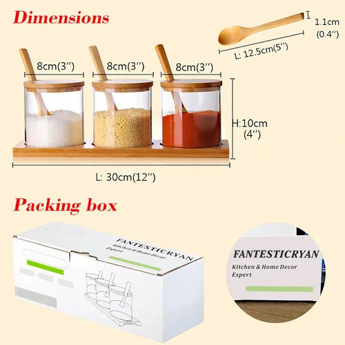 Vista 2 de FANTESTICRYAN Juego de 3 recipientes elegantes y simples para condimentos, caja de recipiente de vidrio decorativo para almacenar condimentos