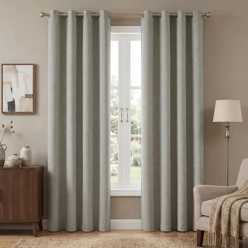 Vista 18 de Cortinas opacas de lino beige Melodieux de 63 pulgadas de largo para dormitorio, sala de estar, 100% cortinas con ojales para bloquear la luz
