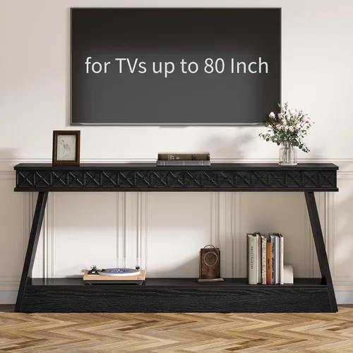 Vista 6 de Tribesigns Mesa Consola Moderna, Mesa de Entrada Extra Larga de 71 Pulgadas con Almacenamiento, Mesa de Sofá Estrecha de 2 Niveles Detrás del Sofá