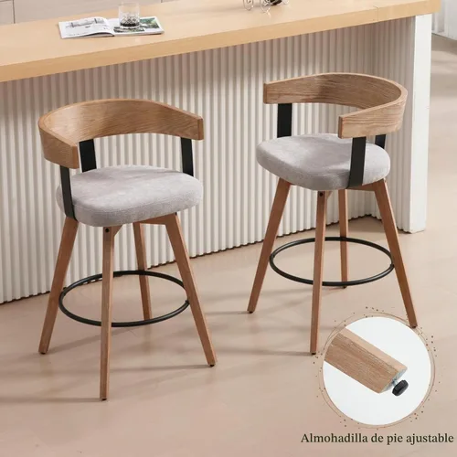 Vista 7 de HEAH-YO Taburete de bar giratorio 1 pieza, taburete de altura de mostrador de 26 pulgadas con respaldo de barril, gris, estilo moderno de mediados