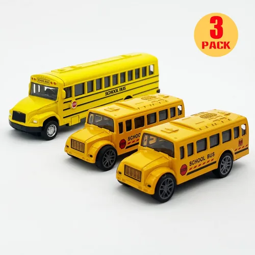 Vista 7 de Juego de 3 autobuses escolares de jalar, vehículos de juguete de metal fundido a presión con amarillo brillante para niños, niñas, niños pequeños