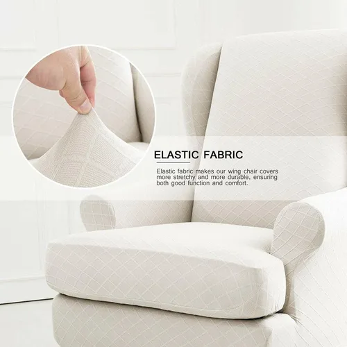 Vista 3 de ENOVA FLORAL Fundas para silla de alas, fundas para sofá, diseño de rombos suaves, tela jacquard de poliéster y elastano, funda para respaldo