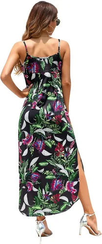 Vista 5 de Huskary - Vestido de verano para mujer, casual, sin mangas, cuello en V, con tirantes delgados, abertura, holgado, salida de baño para la playa