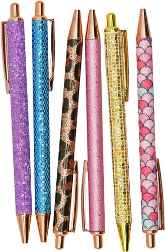 Vista 5 de 6 bolígrafos brillantes de metal con estampado de leopardo, tinta negra para mujeres y niñas, bodas, fiestas, oficina