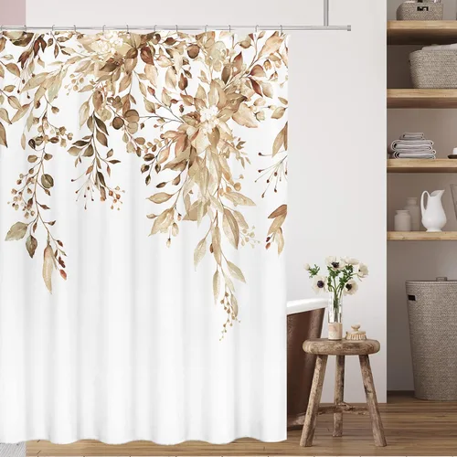 Vista 78 de Tititex - Juego de cortinas de ducha de eucalipto negro, hojas de acuarela gris en la parte superior, con decoración floral de baño, 60 x 72
