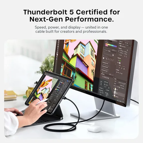 Vista 2 de Satechi Cable Thunderbolt 5 certificado, carga PD de 240 W, datos de 120 Gb