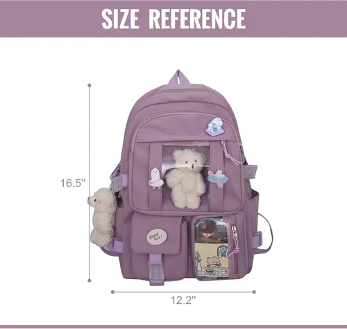 Vista 2 de Freie Liebe Linda mochila Kawaii mochila con pin y accesorios, Púrpura, Classic