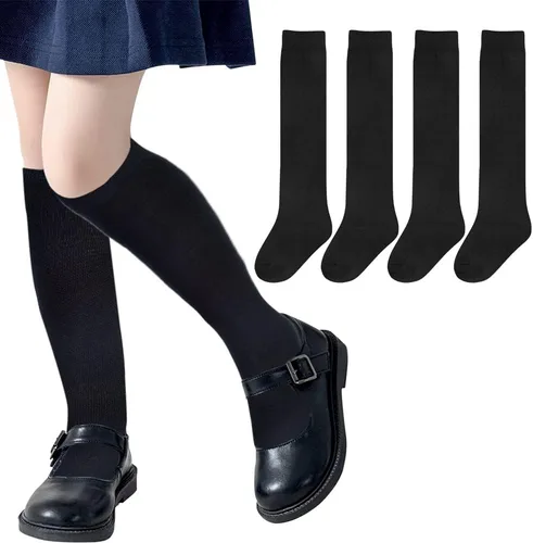Vista 5 de Chalier 4 Pairs Girls Knee High Socks, Over Craft Cotton Socks Todo blanco