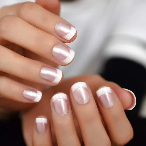 Vista 42 de Gelnails - Uñas postizas cortas a presión con punta francesa blanca, 30 Almendra francesa blanca