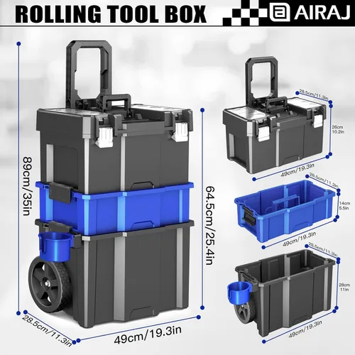 Vista 3 de AIRAJ - Caja de herramientas con ruedas, caja de herramientas apilable