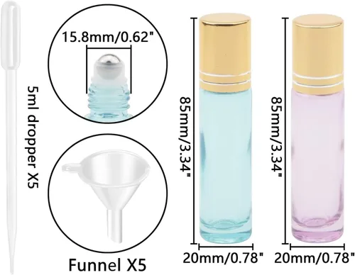Vista 3 de Kesell Paquete de 10 botellas de vidrio de 0.3 fl oz, Azul perla y morado, Moderno