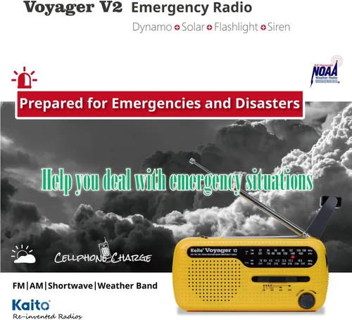 Vista 2 de Kaito Mejor NOAA y SW Portátil Solar/Manivela de mano AM/FM, radio de emergencia meteorológica de onda corta y NOAA con cargador de teléfono celular