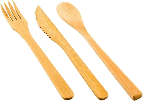 Vista 2 de Restaurantware Juego de cubiertos de tenedor y cuchara de bambú de 8 pulgadas: perfecto para eventos de catering, restaurantes y camiones de comida