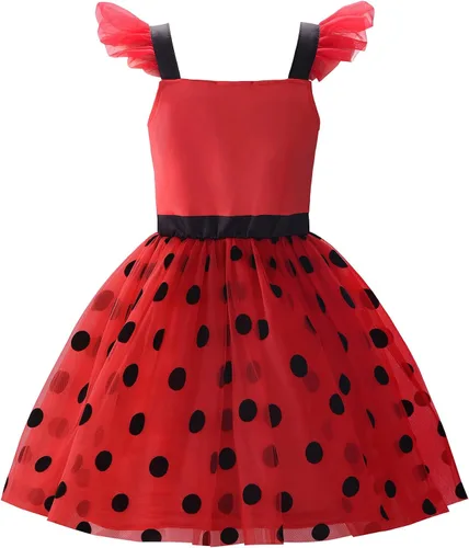 Vista 2 de Uplus ME Disfraz de mariquita para niñas, vestido de mariquita, disfraz de mariquita para niños, conjunto de disfraz de mariquita para Halloween