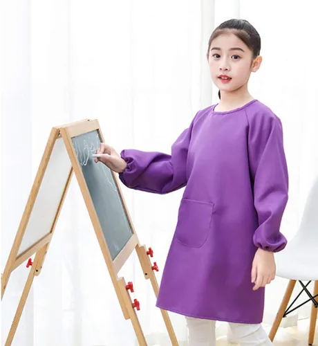 Vista 2 de Lauthen.S Batas artísticas para niños, delantales de pintura de artista, manga larga con bolsillo, para comer jardinería, para niños de 2 a 12 años