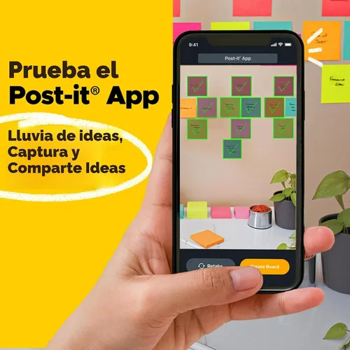 Vista 6 de Post-it Notas Super Adhesivas de Papel 100% Reciclado, 2 Veces el Poder de Adhesión, 4x4 pulgadas, Rayadas, 3 Blocs, 70 Hojas/Bloc, Colección
